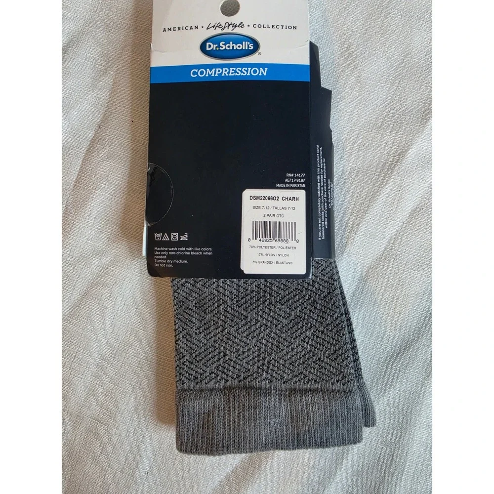 Dr. Scholls Mens 2 Pack Compression Socks Over The Calf Grey Chevron 7-12 NEW